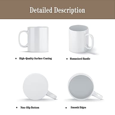 TANGLONG Sublimation Mugs Blank, Tazas Para Sublimacion, White Ceramic Sublimation Cups, Bulk Mugs for Coffee, Tea, Latte, Soup, Milk, Hot Cocoa 11 oz Set of 12 - Image 3