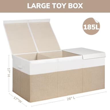 INDRESSME 185L Extra Large Toy Box, Toy Storage Organizer Collapsible Storage Bins with Lids Toy Chest for Playroom, Living Room, Toy Baskets Storage Kids, Boys Girls 39" x 17" x 17" (Beige & White) - Image 2