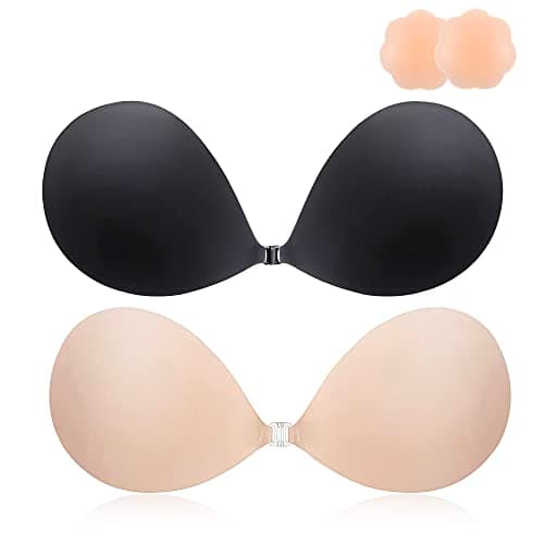 MINIYA 2025 Push Up Sticky Bra, 2 Pack Reusable Adhesive Invisible Backless Strapless Bra (US, Cup Band, B, Nude+Black) - Image 1