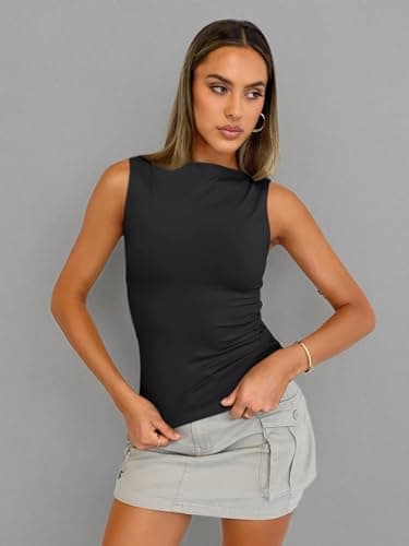 Trendy Queen Women Going Out Casual Tank Tops Spring Summer Basic Cute 2024 Sleeveless Shirt Y2K Fashion Outfit Clothes Black M - Image 6