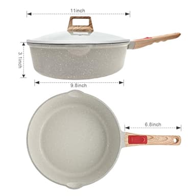 AIKENBBKK 11 Inch/5Qt Nonstick Deep Frying Pan with Lid, Non Stick Skillet with Removable Handle, Aluminum Sauté Pan Compatible with All Stovetops, Dishwasher& Oven Safe (White) - Image 6