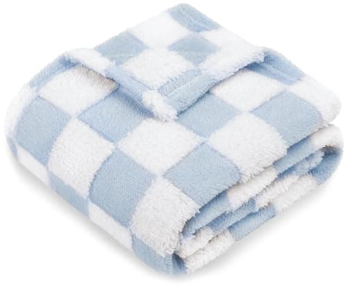 HOMRITAR Checkered Baby Blanket for Boys Girls Warm Cozy Reversible Checkerboard Toddler Blankets, Fluffy Fuzzy Plush Lightweight Bed Blanket with Chessboard Grid Design 350GSM Baby Blue 30 x 40 Inch - Image 1