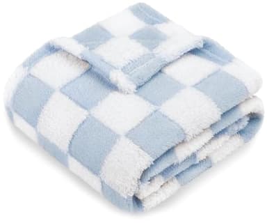 HOMRITAR Checkered Baby Blanket for Boys Girls Warm Cozy Reversible Checkerboard Toddler Blankets, Fluffy Fuzzy Plush Lightweight Bed Blanket with Chessboard Grid Design 350GSM Baby Blue 30 x 40 Inch - Image 1