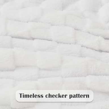 NEWCOSPLAY Super Soft King Blanket White Premium Silky Flannel Fleece 3D Checkered Lightweight Bed Blanket All Season Use (White Checkered, King(90"x110")) - Image 5