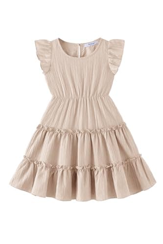 Arshiner Toddler Beige Girls Dress Ruffle Sleeveless Tiered Swing Twirly Dresses Cute Summer Beach Sundress 5t - Image 1