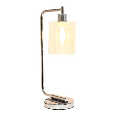 Simple Designs LD1036-CHR Bronson Antique Style Industrial Iron Lantern Desk Bedside Glass Shade Table Lamp, Chrome - Image 3