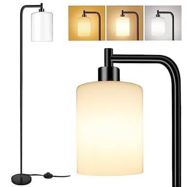 QiMH Floor Lamps for Living Room, Modern Floor Lamp with Frosted Glass Shade, Industrial Standing Lamp with LED Bulbs, Tall Pole Lamp for Bedroom Home Office (Black) - Image 1