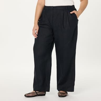 The Drop Women’s Amalia Relaxed Pleated Trousers, Black Linen, XL - Image 5