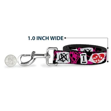 Dog Leash I Heart Punk Rock Safety Pins Black Fuchsia White 4 Feet Long 0.5 Inch Wide - Image 5