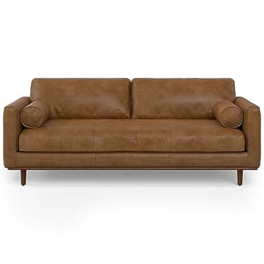 SIMPLIHOME Morrison Mid-Century Modern 89 inch Wide Sofa with Ottoman Set in Caramel Brown Genuine Leather for the Living Room and Family Room - Image 10