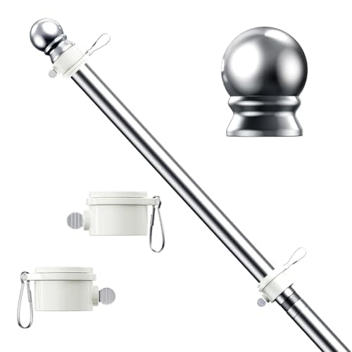 ESTTOP 5 FT Flag Pole, Tangle Free Spinning Stainless Steel Weather Resistant Rustproof Flagpole for 3x5 USA Flag Sports Fan Outdoor Flags 1" Dia Flag Poles for Outside House, Wall-Mounted (Silver) - Image 1