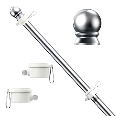 ESTTOP 5 FT Flag Pole, Tangle Free Spinning Stainless Steel Weather Resistant Rustproof Flagpole for 3x5 USA Flag Sports Fan Outdoor Flags 1" Dia Flag Poles for Outside House, Wall-Mounted (Silver) - Image 1