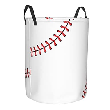 Gbuzozie 38L Round Laundry Hamper Red Stitching Baseball Storage Basket Waterproof Coating White Ball Organizer Bin For Nursery Clothes Toys - Image 4