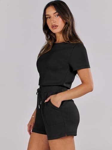 ANRABESS Romper for Women Short Sleeve Summer Tshirt One Piece Jumpsuit Beach Vacation Travel Outfits 2025 Dressy Clothes Black Large - Image 9