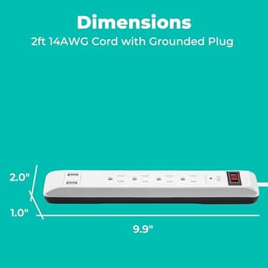 KMC 4-Outlet Surge Protector Power Strip with USB Ports, 2 USB-A, Power Strip Surge Protector, 600J Surge Protection, 2ft Extension Cord, 3-Prong Grounded Plug, UL/ETL Certified, White (2 Pack) - Image 3