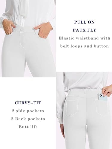 Tapata Women's 26''/28''/30''/32''/34'' Stretchy Straight Dress Pants with Pockets Tall, Petite, Regular for Office Work Business 28", White, S - Image 4