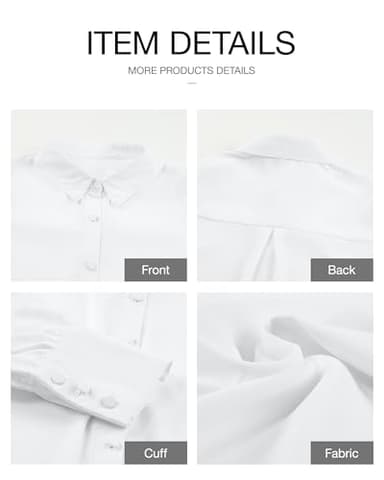 BTFBM Women Fashion Button Down Shirts V Neck Printed Solid Boho Long Sleeve Blouses Dressy Casual Summer Fall Tops(Solid White, Large) - Image 6