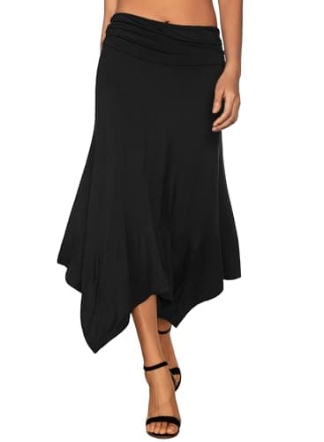 DJT Women's Flowy Handkerchief Hemline Casual Elegant Midi Skirt XL Black - Image 1