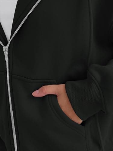 Trendy Queen Zip Up Hoodies For Women Oversized Sweatshirts Fall Fashion Outfits 2025 Cropped Pullover Sweaters Y2k Fleece Jackets Comfy Gym Tops Teen Girls Clothes Black S - Image 5