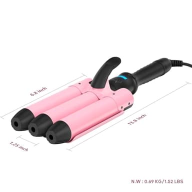32mm (1.25") Triple Ceramic Curling Iron, Aima Beauty Mermaid Big Wave 3 Barrel Wand with Adjustable Temperature, Portable Hair Waver Heats Up Quickly (Pink) - Image 6