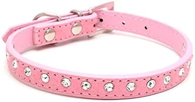 Dog Collar Crystal Bling Rhinestone pu Leather Puppy Cat Collars Necklace Neck Strap (Pink, S) - Image 1