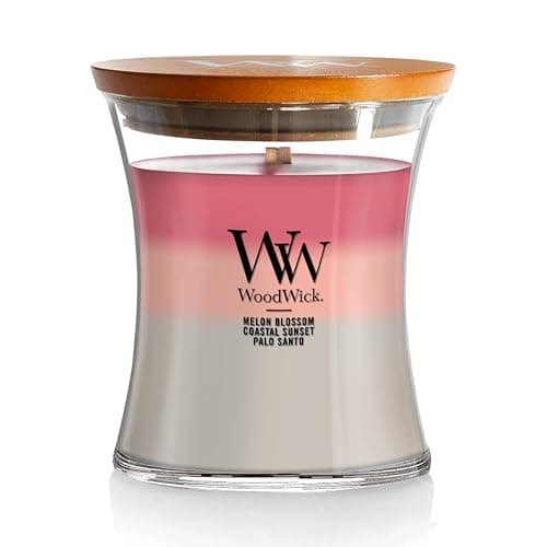 WoodWick Medium Hourglass Candle Shoreline Trilogy Scent 9.7oz Crackles as it burns Premium Soy Blend Perfect for gifting - Image 1