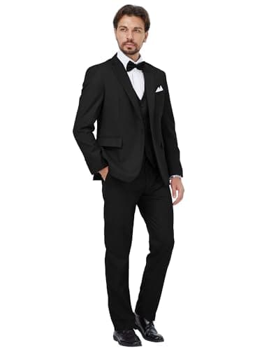 MAGE MALE Mens 3 Piece Suits Slim Fit Tuxedo Suit Set Soild Prom Wedding Suits One Button Blazer Vest Pants Set with Bow Tie Black - Image 2