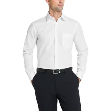 Van Heusen Men's Dress Shirt Fitted Poplin Solid, White, 17.5" Neck 34"-35" Sleeve - Image 1