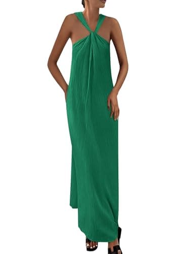PRETTYGARDEN Womens 2025 Casual Long Summer Dresses Sleeveless Strappy Loose Flowy Beach Vacation Maxi Dress with Pockets (Dark Green,Medium) - Image 1