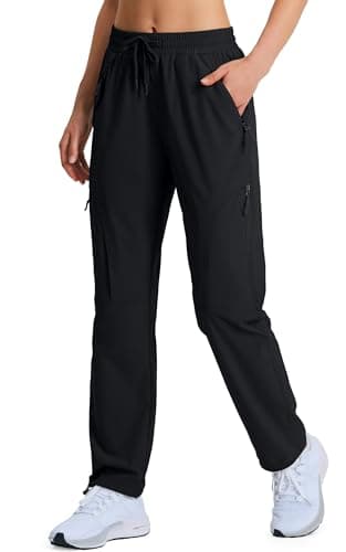 Women's Hiking Pants Quick Dry Lightweight Cargo Pants UPF 50 Water Resistant Zipper Pockets for Golf Travel Work Camping Black - Image 1