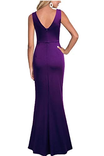 WOOSEA Women Sleeveless V Neck Split Evening Cocktail Long Dress Purple - Image 2