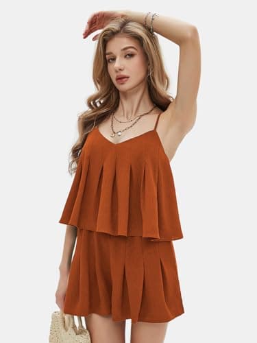 EXLURA Womens Summer Romper Dress 2025 V Neck Spaghetti Strap Pleated Shorts Jumpsuit Beach Vacation Outfits with Pockets - Image 2