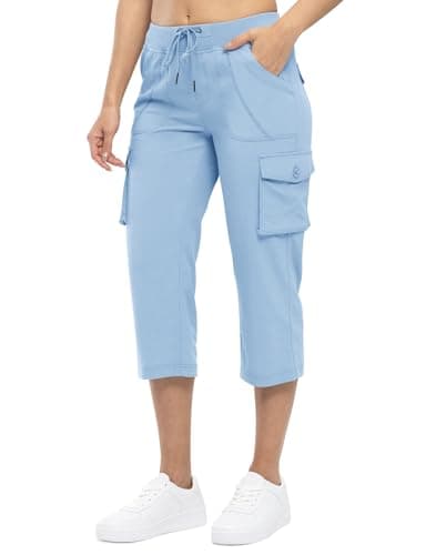 TBMPOY Womens Hiking Pants Cargo Capris for Women 6 Pockets Quick Dry Casual Outdoor Trip Loose Shorts Cropped Cotton Baby Blue XXL - Image 2