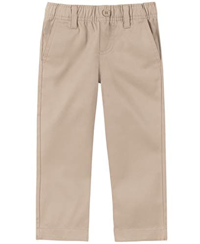 IZOD boys School Uniform Flat Front Twill Pants, Khaki Pull-on, 2T US - Image 1