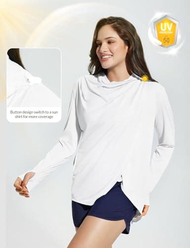 baleaf Women's Long Sleeve UPF 50+ Sun Protection Shirts Lightweight Open Front Cardigan with Pockets Beach Cover Up SPF Sun Wrap with Pockets White XL - Image 2
