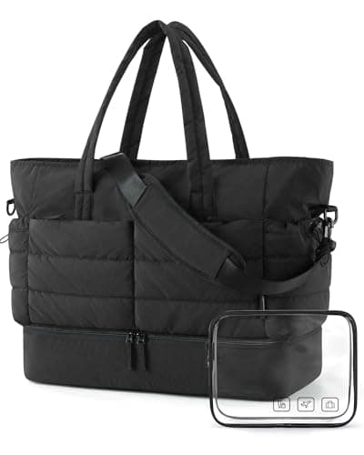 BAGSMART Large Travel Duffel Bag with Shoe Compartment, Puffer Carry-On Gym Weekender Bag for Women, Charcoal - Image 1