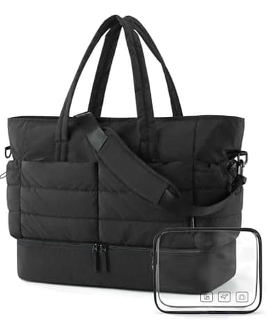 BAGSMART Large Travel Duffel Bag with Shoe Compartment, Puffer Carry-On Gym Weekender Bag for Women, Charcoal - Image 1