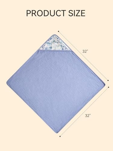 TILLYOU Muslin Hooded Baby Towels for Newborn 2 Pack, 32x32Inch Soft Baby Bath Towel Highly Absorbent for Newborn and Infant, Essential for Newborn Care, Blue Flower - Image 6
