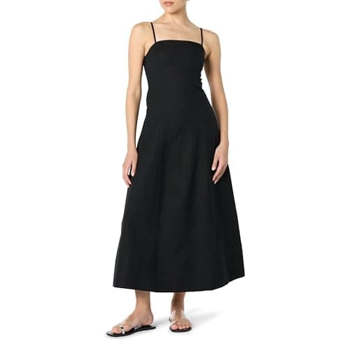 The Drop Women’s Daphne Square Neck Linen Maxi Dress, Black, L - Image 1