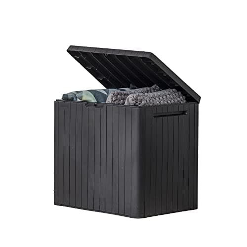 Keter City 30 Gallon Resin Outdoor Storage Box and Patio Furniture Side Table for Pool and Garden Accessories, Dark Grey - Image 1