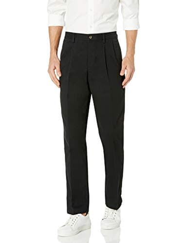 Amazon Essentials Men's Classic-Fit Wrinkle-Resistant Pleated Chino Pant (Available in Big & Tall), Black, 46W x 30L - Image 1