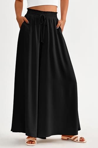 PRETTYGARDEN Women's 2025 Summer Wide Leg Palazzo Pants High Waisted Flowy Pockets Trendy Casual Lounge Boho Beach Trousers (Black,Small) - Image 5