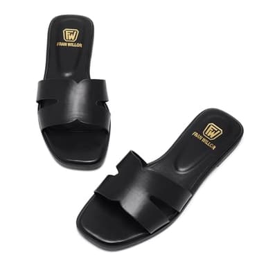 Women's Flat Sandals Dressy Comfortable Slide Sandals Fashion Square Open Toe Slip On Beach Sandals for Summer - Image 2