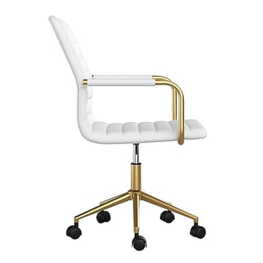 Martha Stewart Taytum Swivel Task Chair with Armrests for Home Office in White Faux Leather with Polished Brass Frame - Image 10