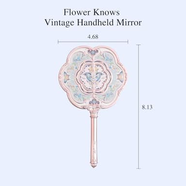 Flower Knows Butterfly Cloud Collar Hand Mirror,Vintage Chinese Round Fan Design,Fancy & Pretty Princess Handheld Mirror with Long Handle,Gift for Girls & Women(Floral Cyan) - Image 3