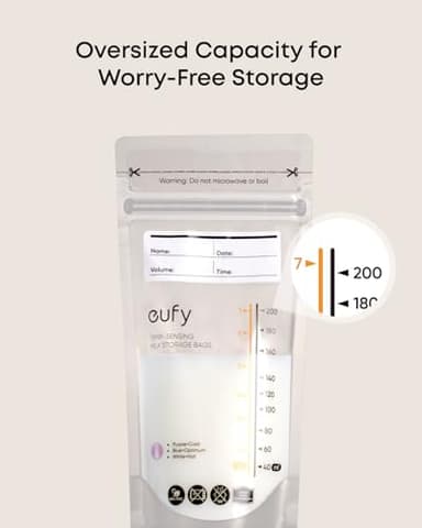 eufy Security Breast Milk Storage Bag with Temperature Sensing Color Change, Milk Storing Bags, 7 oz Disposable Storage Bags, Self-Standing, Leakproof Milk Freeze Storage Pouches (120 Pieces) - Image 4