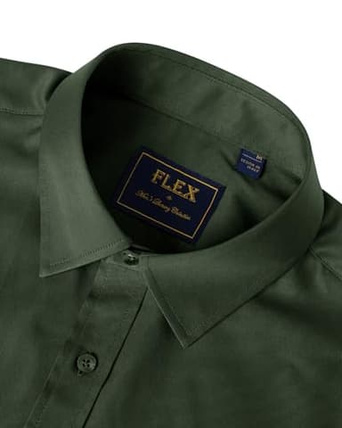 J.VER Men's Dress Shirts Solid Long Sleeve Stretch Wrinkle-Free Formal Shirt Business Casual Button Down Shirts Army Green Large - Image 3