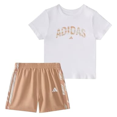 adidas Baby Boys' Short Sleeve Cotton Tee Shirt and Camo 3-Stripe Woven Short Set, White, 9M - Image 1