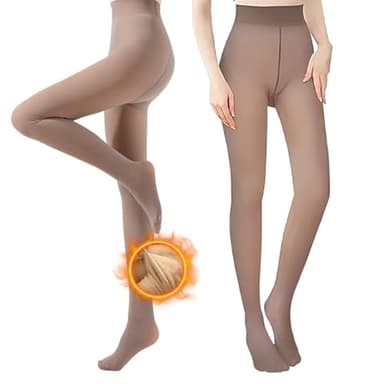 BDLLMDES Fleece Lined Tights for Women, Warm Fake Sheer Pantyhose Leggings Women, Thick Translucent High Waisted Thermal Stockings for Winter Dresses, Coffee - Image 1