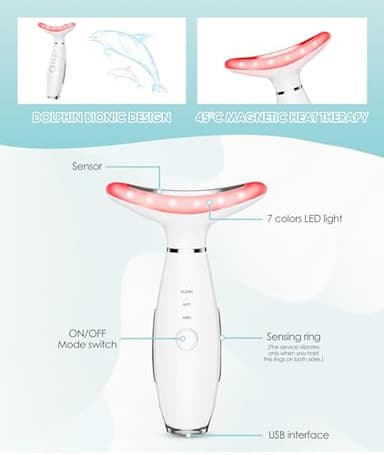 ELISHINE 7 Color Neck Face Massager - Facial Massager Tool for Skin Care at Home, Vibrating Face Massager with Thermals, Galvanic Machines White - Image 4